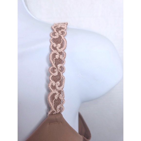 Natori Feathers Contour Plunge Bra 36C Tan Cafe Lace Strap Underwire 730023 - Picture 5 of 8